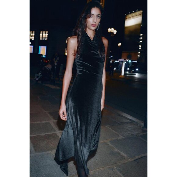 ZARA VELVET LACE MIDI DRESS - Picture 3 of 9